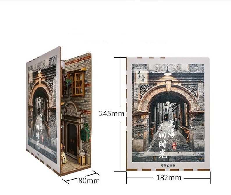 Shanghai Old Town Book Nook Book Shelf Insert Bookcase with Light Model Building Kit image 7