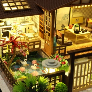 DIY Japanese Garden Style Wooden Miniature Doll House kit 1:24 with light Adult Craft Gift Decor image 5