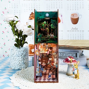 Wonderland Book Nook - Book Shelf Insert - Bookcase with Light Model Building Kit