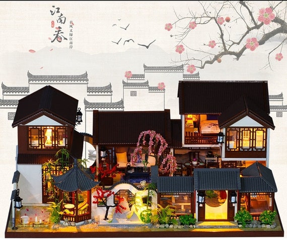 DIY Chinse Style Villa Wooden Miniature Doll House Kit Large Scale With  Light Adult Craft Gift Decor 