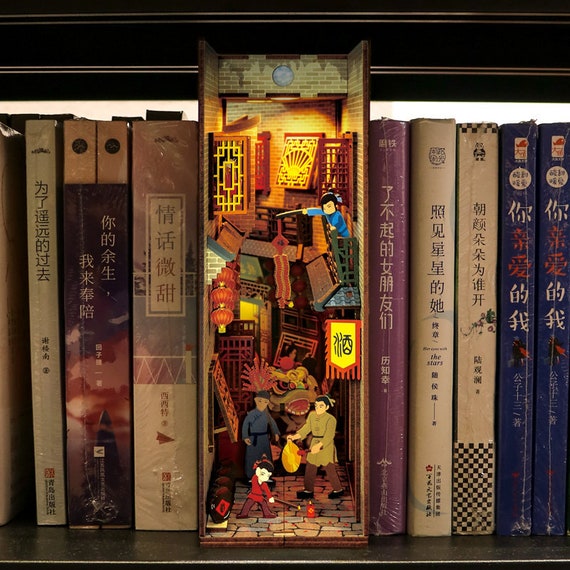 China Town Book Nook Book Shelf Insert Bookcase With Light Model Building  Kit 