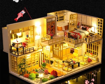 DIY Japanese Traditional Room Miniature Doll House kit || 1:24 with light Adult Craft Gift Decor