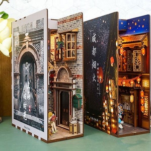 Shanghai Old Town Book Nook Book Shelf Insert Bookcase with Light Model Building Kit image 6