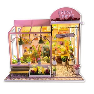Fresh Flower Shop Miniature Puppenhaus Kit || 1:24 mit Licht für Erwachsenen Geschenk Decor