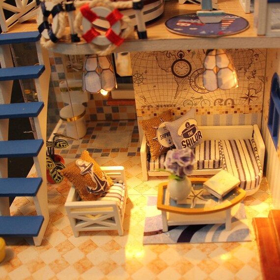 DIY Coastal Villa Miniature Doll House Kit || 1:24 With Light