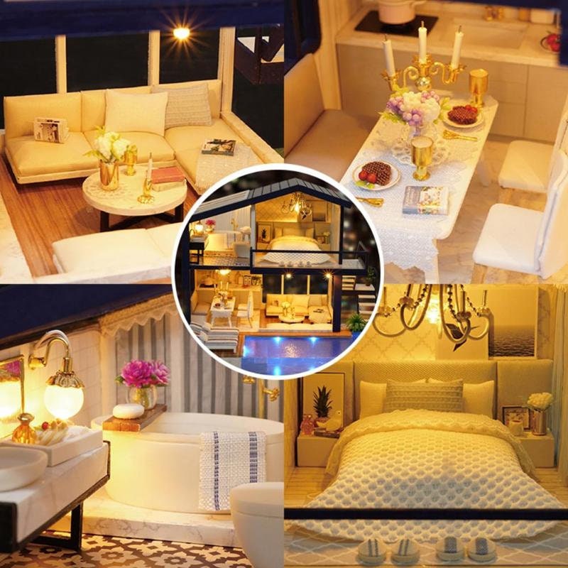 DIY Modern Party Home Miniature Doll House Kit Real Swimming Pool