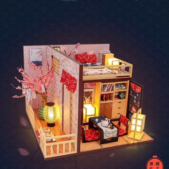 Kit maison de poupée miniature en fleurs de cerisier pour chambre mignonne  1:24 avec cache-poussière léger pour décoration cadeau adulte -  France