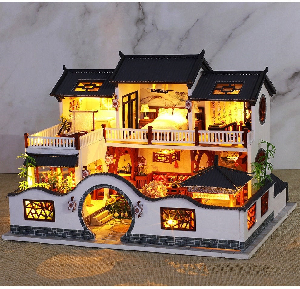 DIY Chinese Ancient Dream House Miniature Doll House Kit 1:24 With Light  Adult Craft Gift Decor -  Denmark