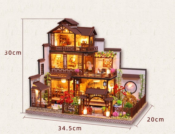 DIY Chinse Style Villa Wooden Miniature Doll House Kit Large Scale With  Light Adult Craft Gift Decor 