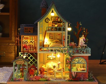 DIY Happy Jungle Resort Holz Miniatur Puppenhaus Bausatz || 1:24 mit Licht für Erwachsene Bastel Geschenk Dekor