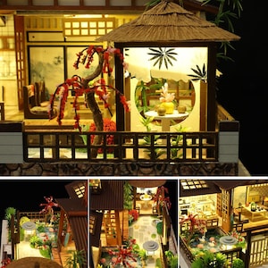 DIY Japanese Garden Style Wooden Miniature Doll House kit 1:24 with light Adult Craft Gift Decor image 3