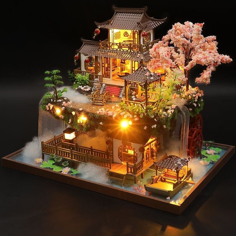 DIY Chinse Style Villa Wooden Miniature Doll House Kit Large Scale With  Light Adult Craft Gift Decor 