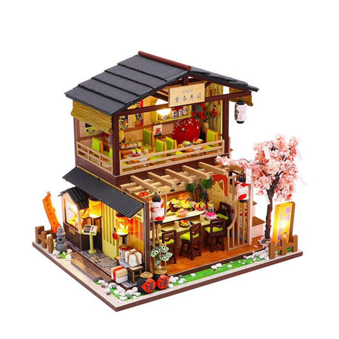 DIY Sushi Restaurant Japanese Style Miniature Doll House Kit 1:24 With  Light Adult Craft Gift Decor 