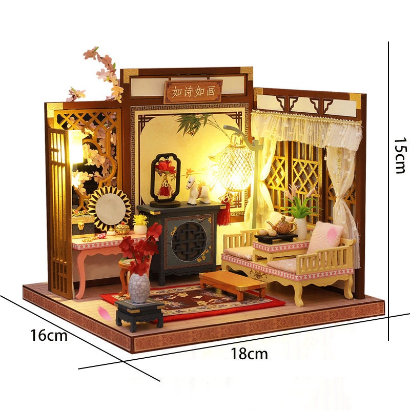erhumama Maison de poupée en Bois avec Meubles Kits déclairage Mini