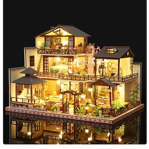 DIY New Japanese Style Villa Wooden Miniature Doll House kit || 1:24 Scale with light Adult Craft Gift Decor