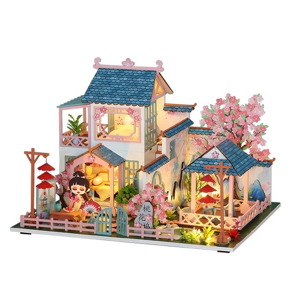 DIY Cherry Blossom Traditional Doll House Kit || 1:24 With Light