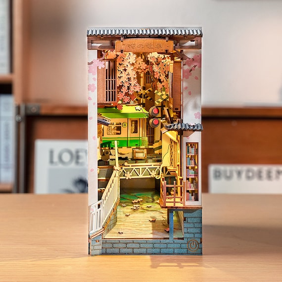 Japanese Street Book Nook Book Shelf Insert Bookcase With Light Model  Building Kit 