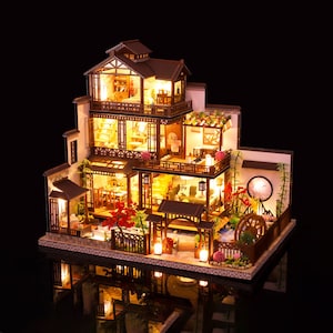 DIY Japanese Style Villa Wooden Miniature Doll House Kit Large Scale With  Light Adult Craft Gift Decor 