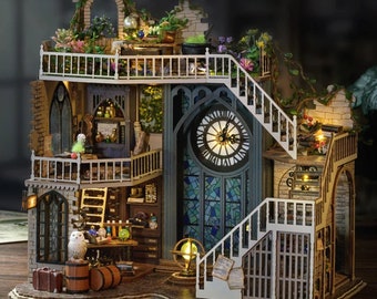 DIY Magic Witch House Wooden Miniature Doll House kit || 1:24 with light Adult Craft Gift Decor