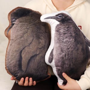 Lindo cojín de pingüino con pesto y foto de mascota, adorno de pingüino con pesto de 2 lados, regalo conmemorativo para amantes de los pingüinos, divertida almohada de pingüino.