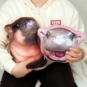 Moo Deng Shaped Pillow, Moo Deng Plush, Moo Deng Hippos, Pygmy Hippopotamus, Moo Deng Merch, Custom Photo Pillow, Funny Gifts