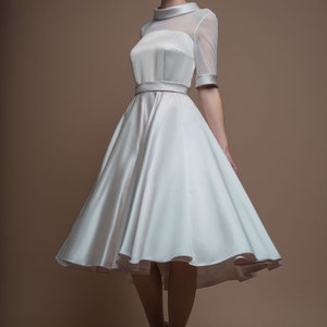 1950s inspired SIZE 2/4 dots tulle White  Retro Wedding & Party Dress/Tea Length Wedding Dress_READY TO SHIP