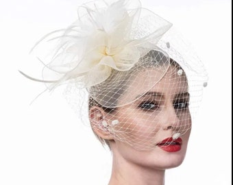 Ivory Bride Birdcage/ Bride Fascinators 50's veil/Wedding/ Tea party/pinup/bridal/Church Hat/Fancy Hat/Kentucky Derby Hat