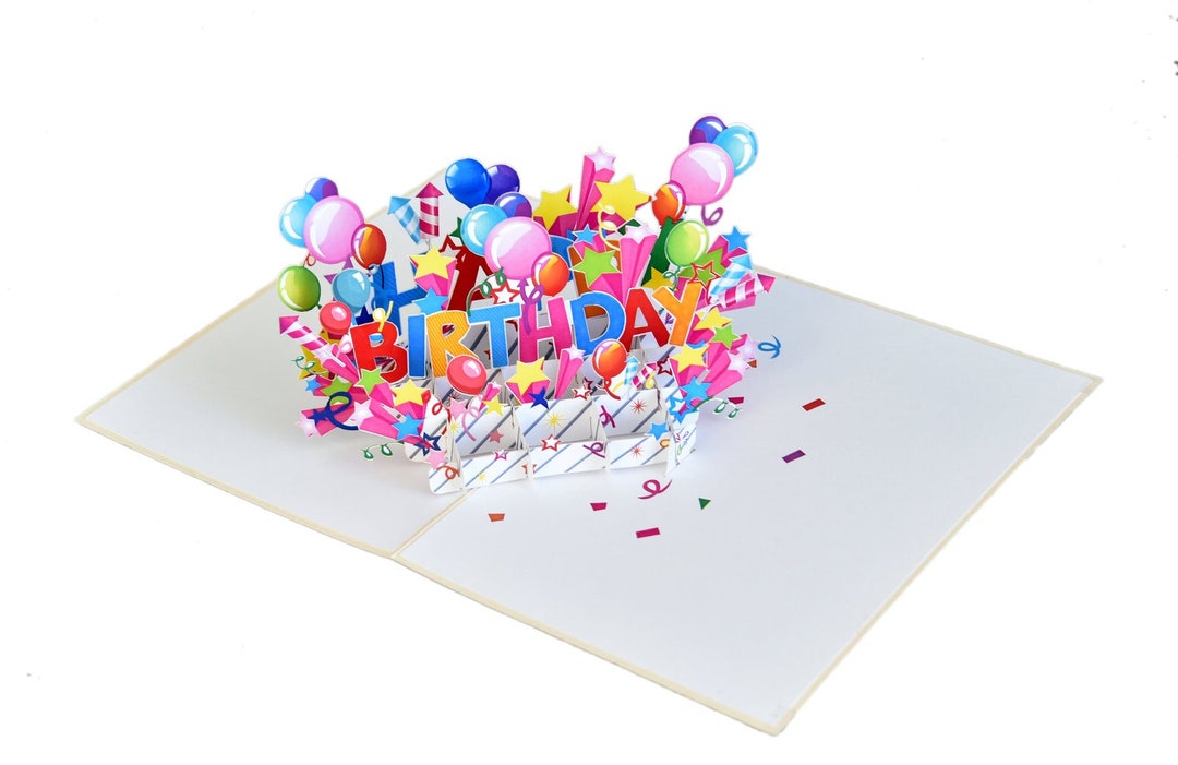 3D Birthday Pop up Card, Birthday Text With Balloons - Etsy