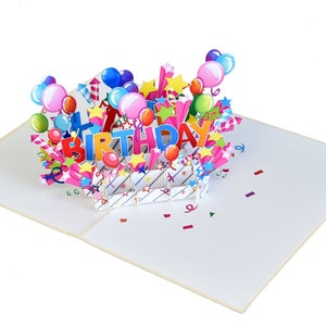 Joyeux anniversaire Texte 3D Pop Up Card Carte pop up d’anniversaire, avec décor d’anniversaire et cadeaux