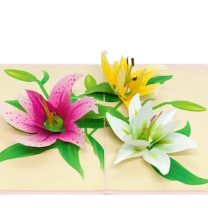 Lily Pop Up Card - Carte 3D, Pop Up Birthday Card, Anniversary Pop Up Card, Mother’s Day Card, Carte de Saint-Valentin, Carte pour femme, retraite