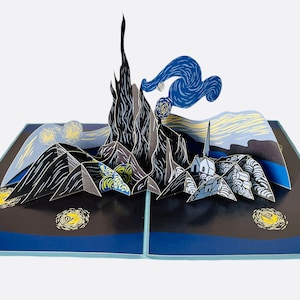 Art de Vincent Van Gogh, nuit étoilée, carte pop-up d'anniversaire, carte d'anniversaire 3D, merci, rétablissement bientôt, félicitations, retraite