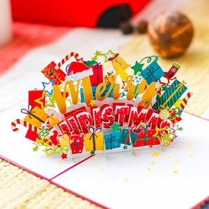 Joyeux Noël Pop Up Card - Carte pop-up de Noël, Cartes de vœux popup 3D pour Noël, Vacances, Cadeau de Noël