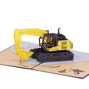 Excavatrice Fête des pères 3d Pop Up Card, Carte pour toutes les occasions, Carte de remerciement, Carte d’anniversaire Pour les enfants, Fils, Garçon, Retraite, construction