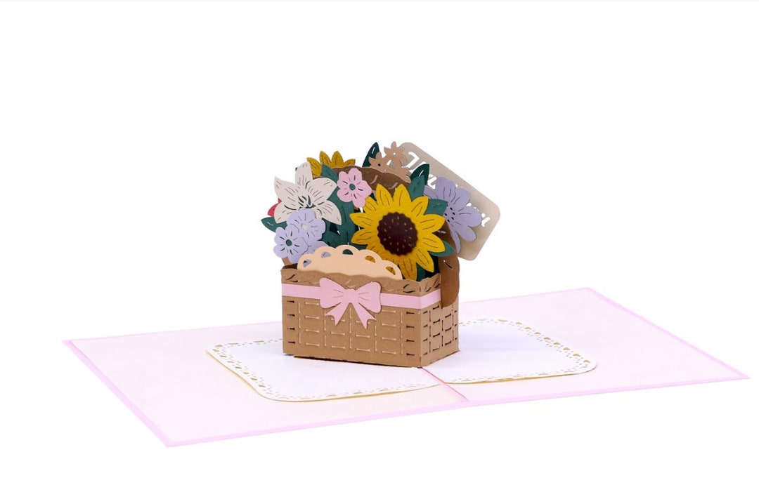 Flower Basket Pop up Card Thank You Card Mother's Day Etsy