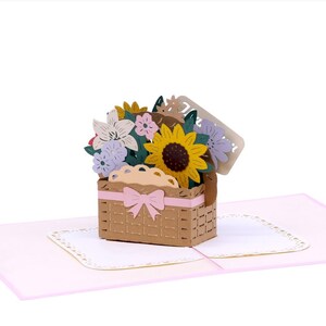 Flower Basket Pop Up Card, Carte de remerciement, Carte de fête des mères, Anniversaire, Félicitations, Just Because, All Occasion, carte de retraite, carte d’amour