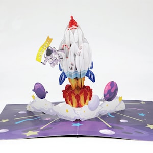 Carte pop-up d’astronaute d’anniversaire de l’espace 3D, carte 3D d’anniversaire d’enfant, astronaute de fusée Spaceman, cartes de vœux de vaisseau spatial, félicitations, retraite
