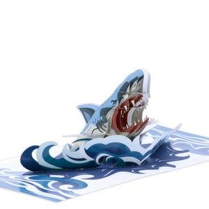 Megalodon Shark Birthday Pop Up cartes, pour les garçons, carte 3D fête des pères, carte amusante, carte de félicitations, carte de remerciement, carte de retraite,