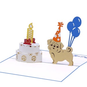 Carte d’anniversaire de chien-Carte pop-3D Pop Up Card-Mignon -Amoureuses de Chiens-Animal Imprimé-Fête des enfants-Salutation/gâteau de chien/ Meilleurs voeux / Amour aux amis