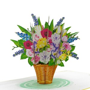Flower Basket Pop Up Card, Carte de fête des mères, Hiver, Noël, Anniversaire, Saint-Valentin, Juste parce que, Toutes les occasions, Carte de retraite, amour
