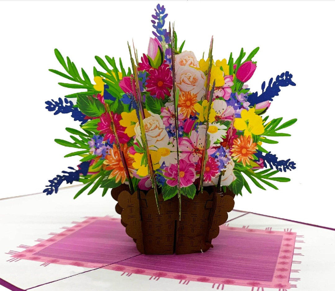 Flower Basket Pop up Card, Birthday, Valentine 3D, 3D Anniversary Card ...