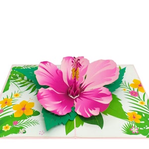 Hibiscus Bloom Hawaii 3D popup card - San Valentino, Pop Up Flower Card, Mother's Day Pop Up Card, Card per mamma, Card per moglie, Anniversary Card