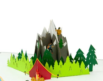 Mountain Hiking Pop-Up Card, 3D Kirigami Campers Adventure