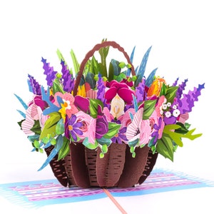 Panier de fleurs pop-up carte de vœux panier floral carte d’anniversaire carte de fête des mères carte d’appréciation ou toute occasion / fête des mères