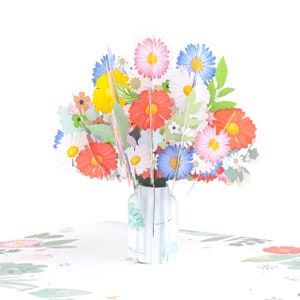 Bouquet daisy 3d Pop Up Card carte de remerciement / carte d’anniversaire / carte florale / carte de pensée de vous / carte de fête des mères / carte de rétablissement