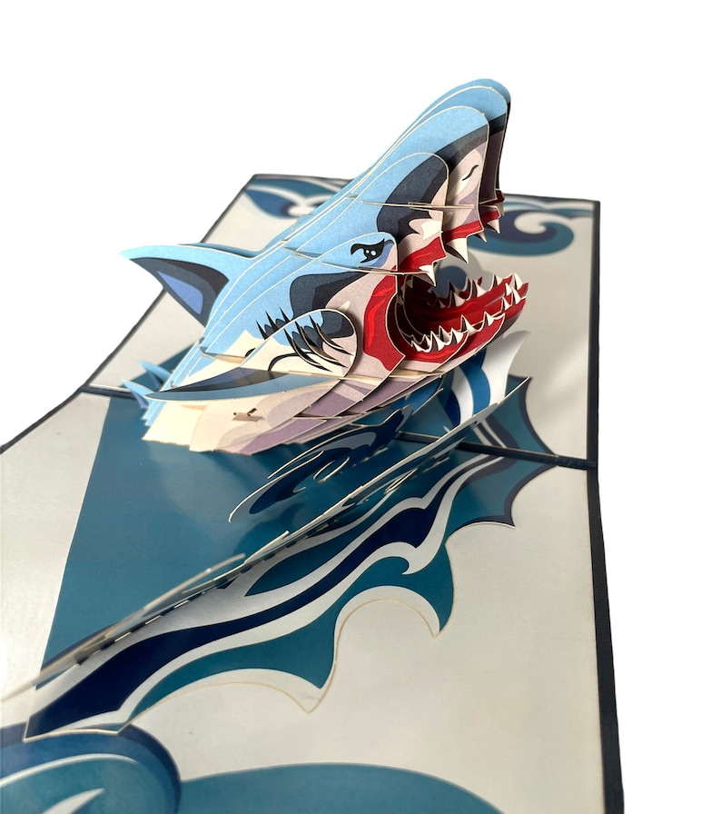 Megalodon Shark Birthday Pop up Cards, for Boys, Father's Day 3D Card