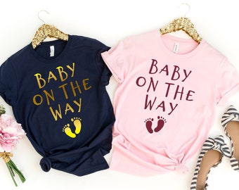 Pregnancy Announcement Shirt Couples,  Expecting Baby On The Way Announcement shirt, Baby Reveal Ideas, Matching Shirts