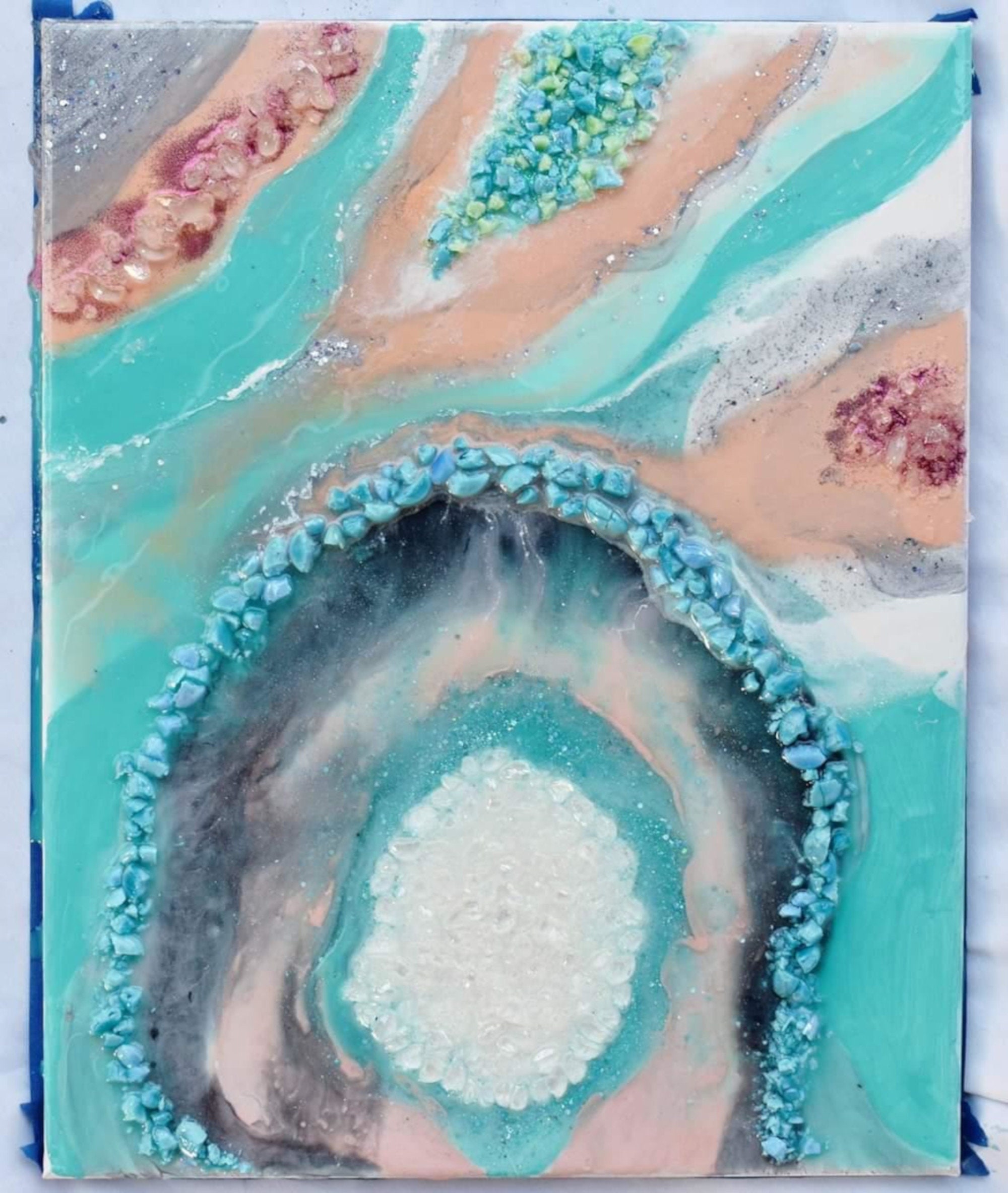 Turquoise and Peach Geode Resin Wall Art With Crystal Stones Etsy