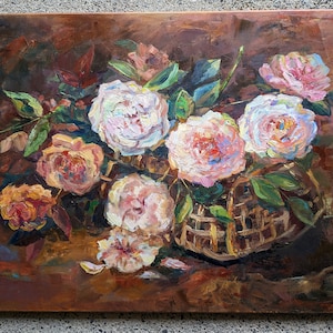 Still life with roses painting , Original oil painting , oil  on canvas 24&#39;&#39; x 18&#39;&#39;