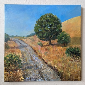 California landscape painting, original oil painting on canvas 16&#39;&#39; x 16&#39;&#39;, handmade wall art.