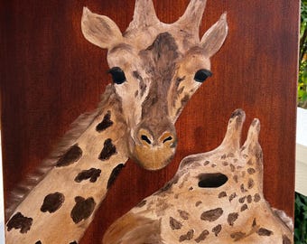 Original Giraffe Oil Painting on Canvas, Abstract Animal Wall Art (20x16)